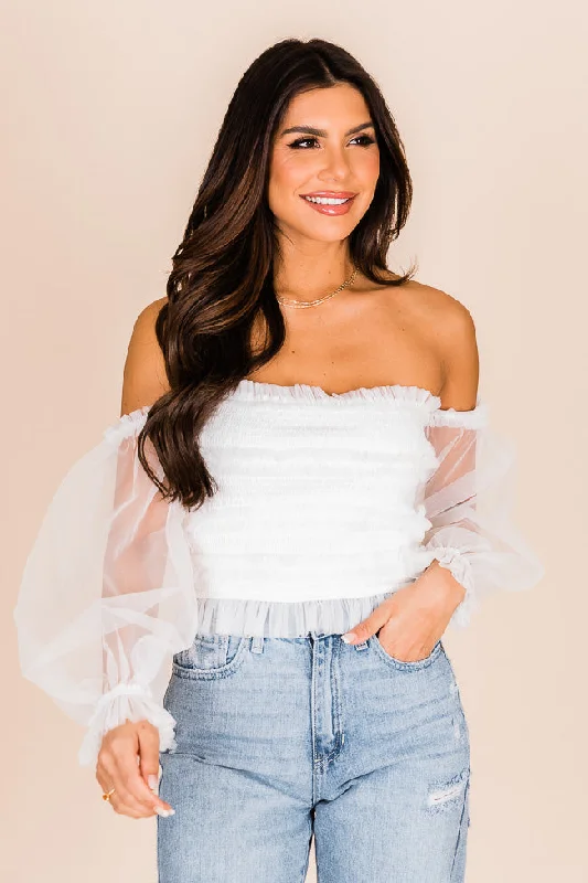 Happy Ever After Ivory Ruffled Tulle Sleeved Blouse FINAL SALE Feminine Ruffle Blouse