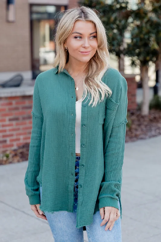 Let Me Adore You Forest Button Front Gauze Blouse FINAL SALE Loose Oversized Blouse