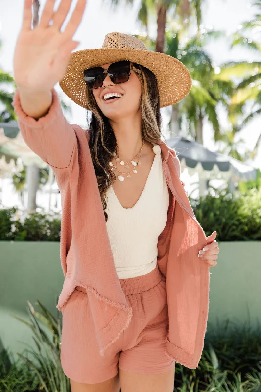 Let Me Adore You Terracotta Button Front Gauze Blouse FINAL SALE Satin Bow Blouse