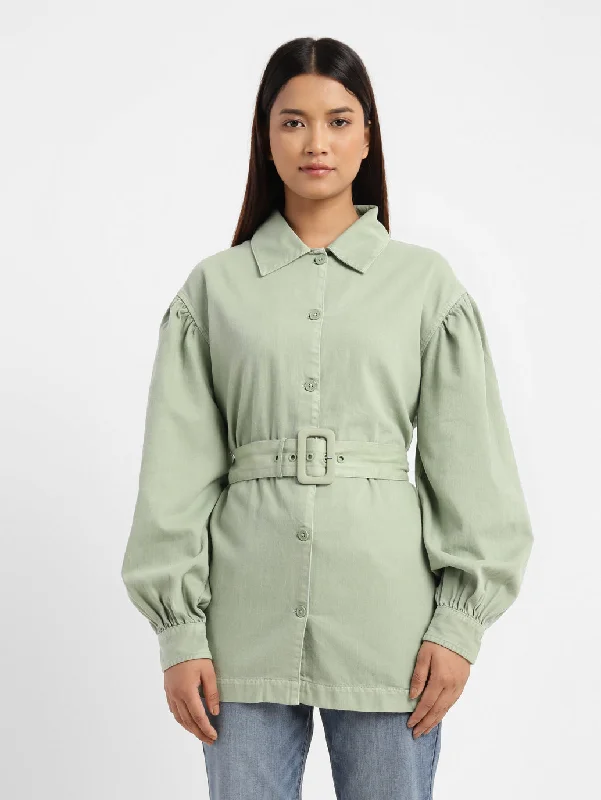 Levi's X Deepika Padukone Balloon Belted Shacket Collared Satin Blouse