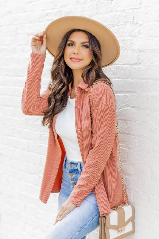 Mad About You Terracotta Ribbed Shacket FINAL SALE Boho Chic Blouse