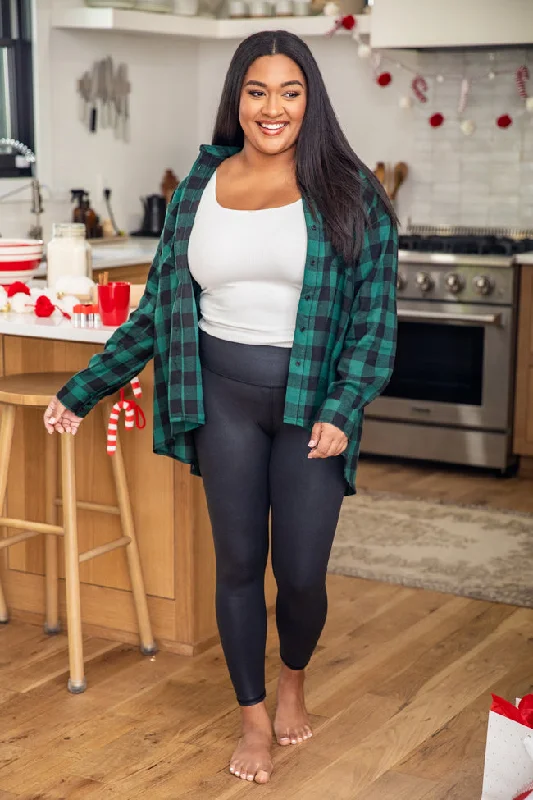 Northern Sky Green Buffalo Plaid Button Up Blouse FINAL SALE Drape Neck Blouse