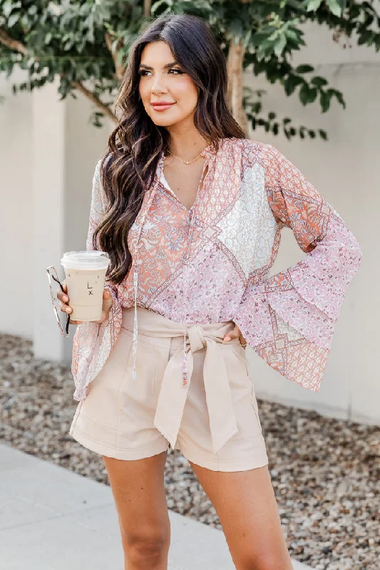 No Goodbyes Pink And Orange Printed Bell Sleeve Blouse FINAL SALE Sleeveless Summer Blouse