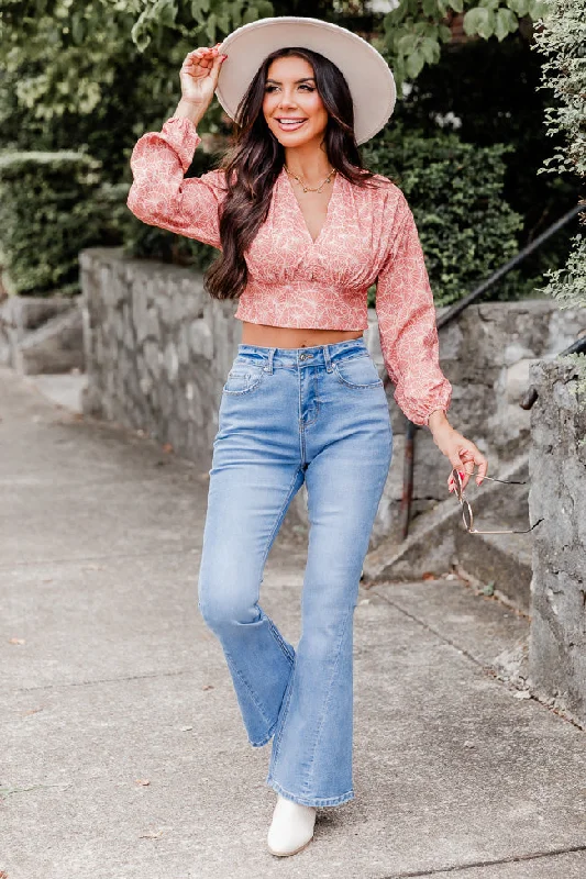 Never Saw It Coming Pink Printed Cropped Long Sleeve Blouse FINAL SALE Floral Print Blouse