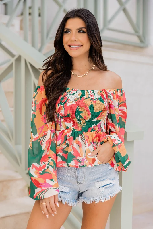 Take Me There Green Smocked Bust Floral Blouse FINAL SALE Boho Chic Blouse