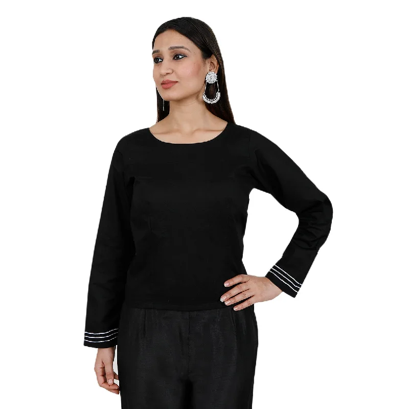 Pure Cotton Black Rabari Long Blouse Versatile Layering Blouse