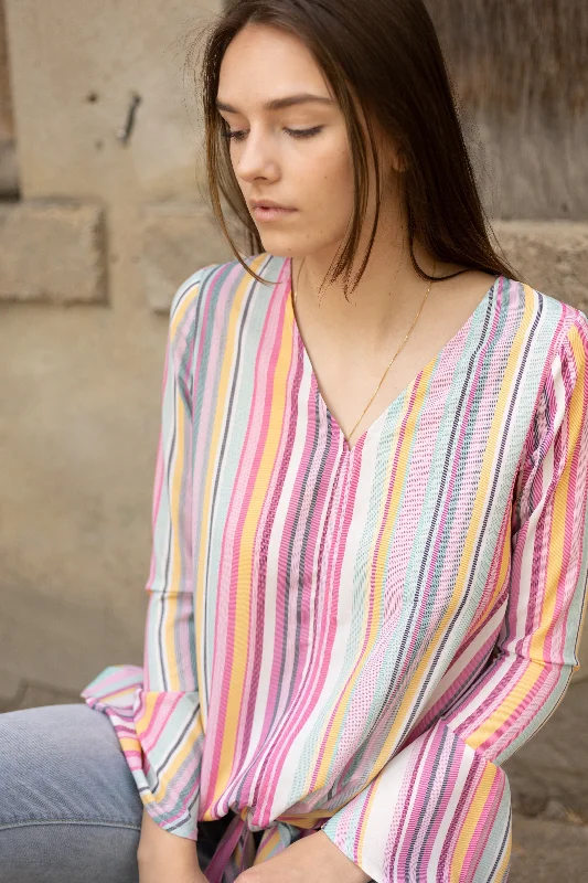 Candy Stripe Blouse Pleated Collar Blouse