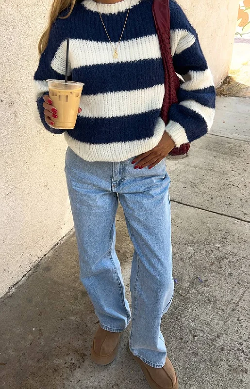Cotton Candy Navy Stripe Knit Jumper Lace Blend Ribbed Blend Corduroy Blend