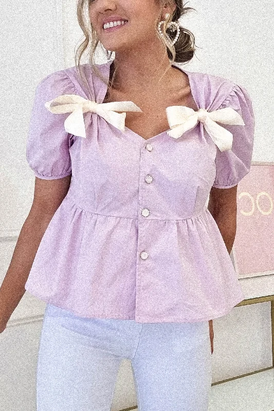 Minnie Bow Detail Blouse | Lilac Vintage Lace Blouse