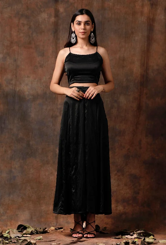 Set of 2 : Black Satin Blouse and Pallazo Mandarin Collar Blouse