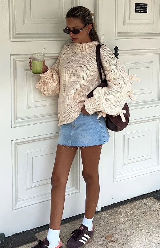 Short and Sweet Cream Knit Jumper Spandex Blend Rayon Blend Denim Blend