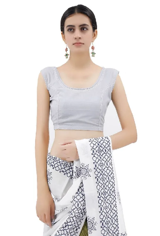 Sleeveless Blouse With Cotton Thread Stitch Lines Sleeveless Chiffon Blouse