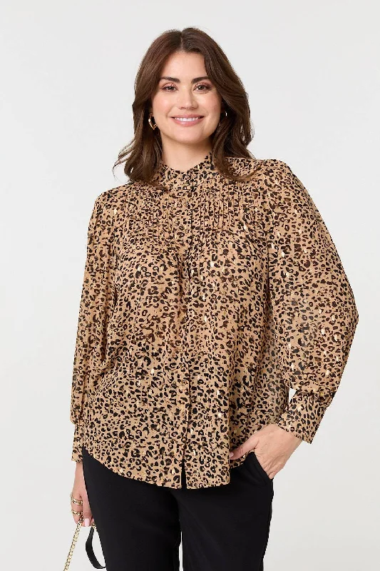 Animal Print High Neck Loose Fit Blouse Boho Chic Blouse