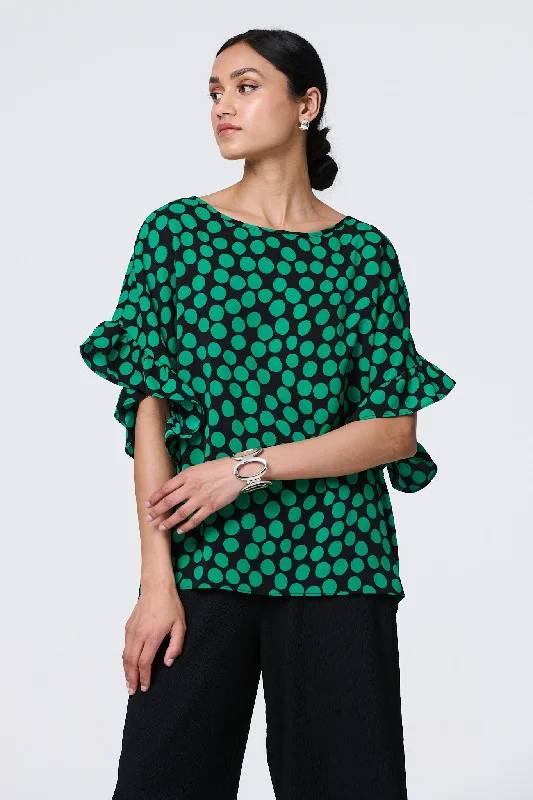 Polka Dot Frilled 1/2 Sleeve Blouse Feminine Tie Blouse