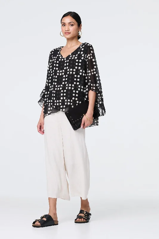 Dot Print Semi Sheer Flare Sleeve Blouse Office Formal Blouse