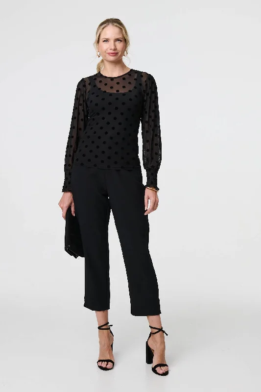 Polka Dot Sheer Mesh Puff Sleeve Blouse Floral Chiffon Blouse
