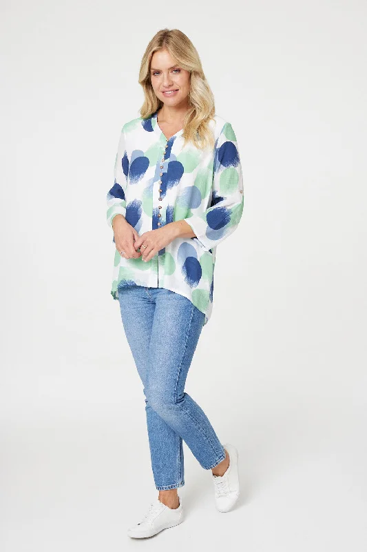 Polka Dot Button Detail Blouse Polished Work Blouse