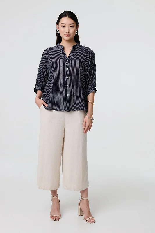 Pinstripe Relaxed Button Back Blouse Soft Modal Blouse