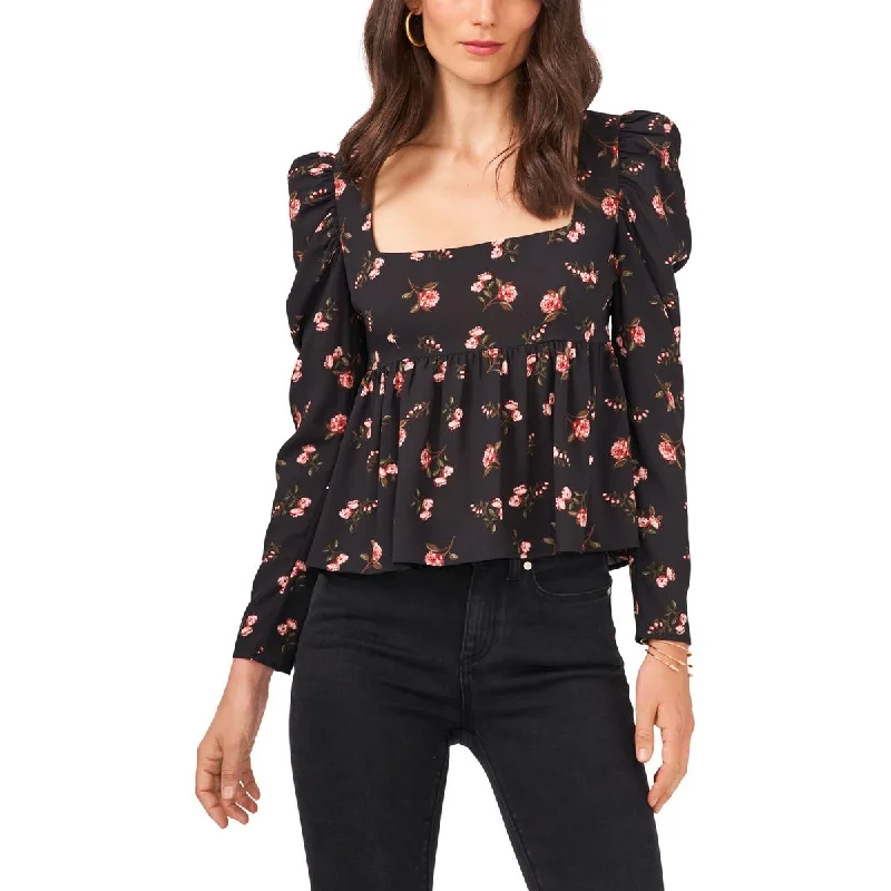 1.State Womens Floral Square Neck Blouse Drape Neck Blouse