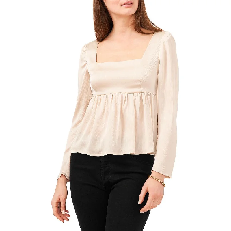 1.State Womens Winter Luxe Square neckline Puff Sleeve Blouse Delicate Pleat Blouse