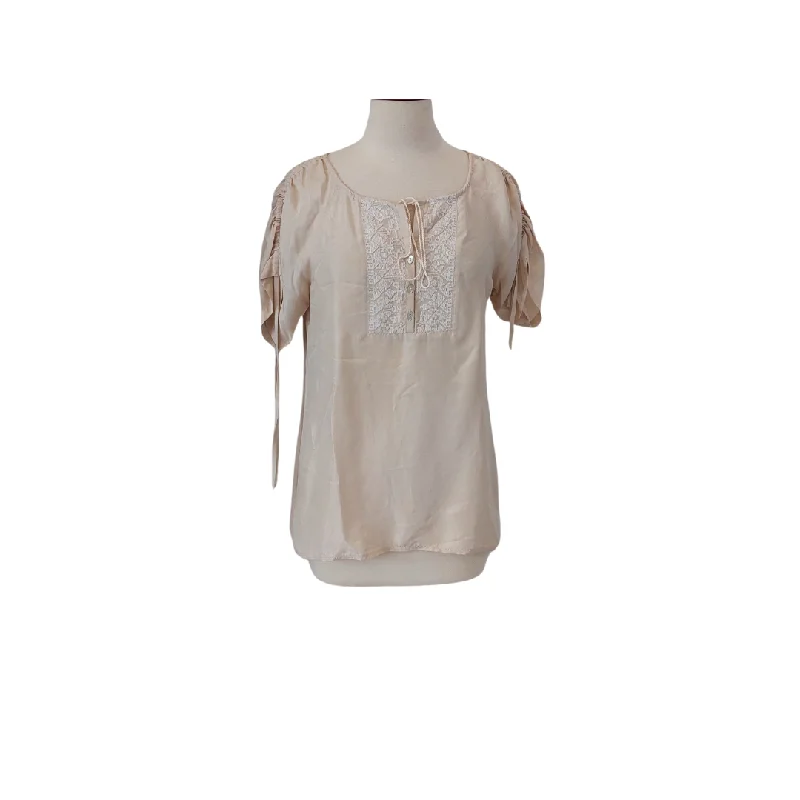 Banana Republic Beige Embroidered Neckline Satin Blouse | Pre Loved | Chic Wrap Blouse