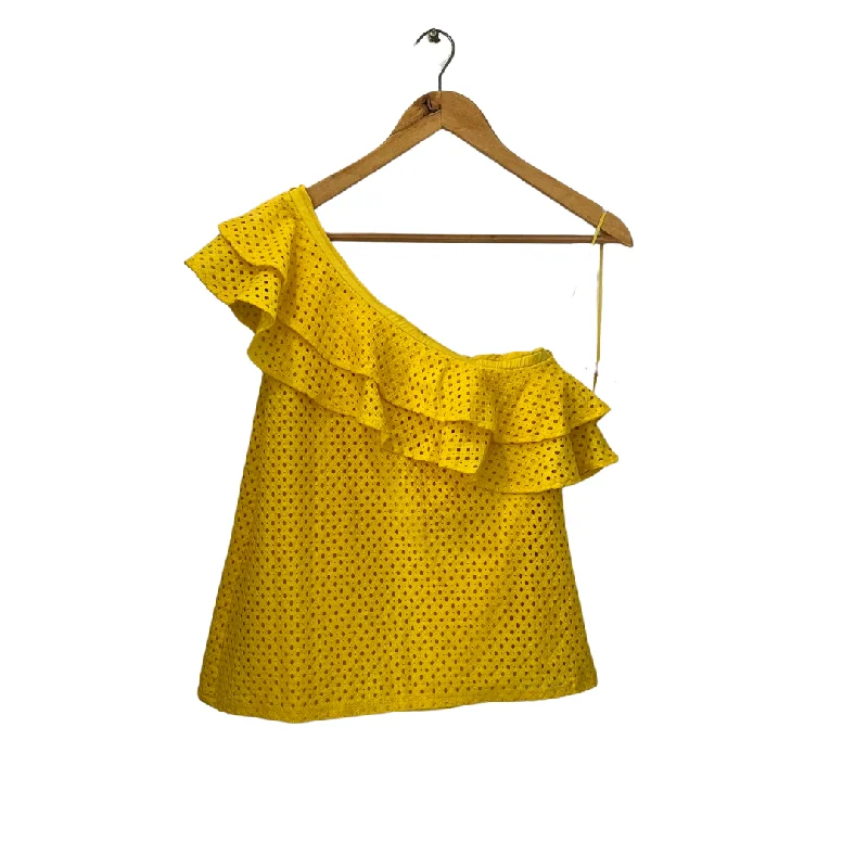 Banana Republic Yellow Laser-cut One Shoulder Blouse | Like New | Subtle Shimmer Blouse