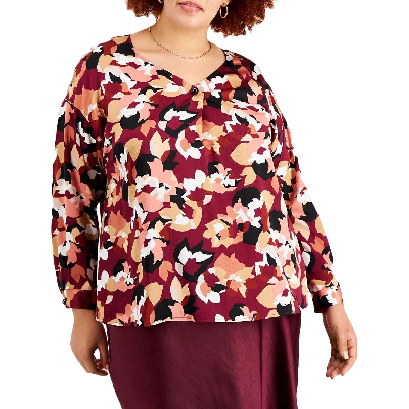 Bar III Womens V Neck Embellished Blouse Smart Casual Blouse
