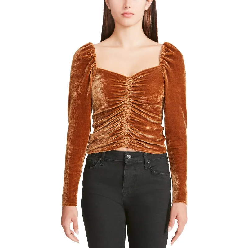 BB Dakota by Steve Madden Womens Ruched Velvet Blouse Sheer Sleeve Blouse