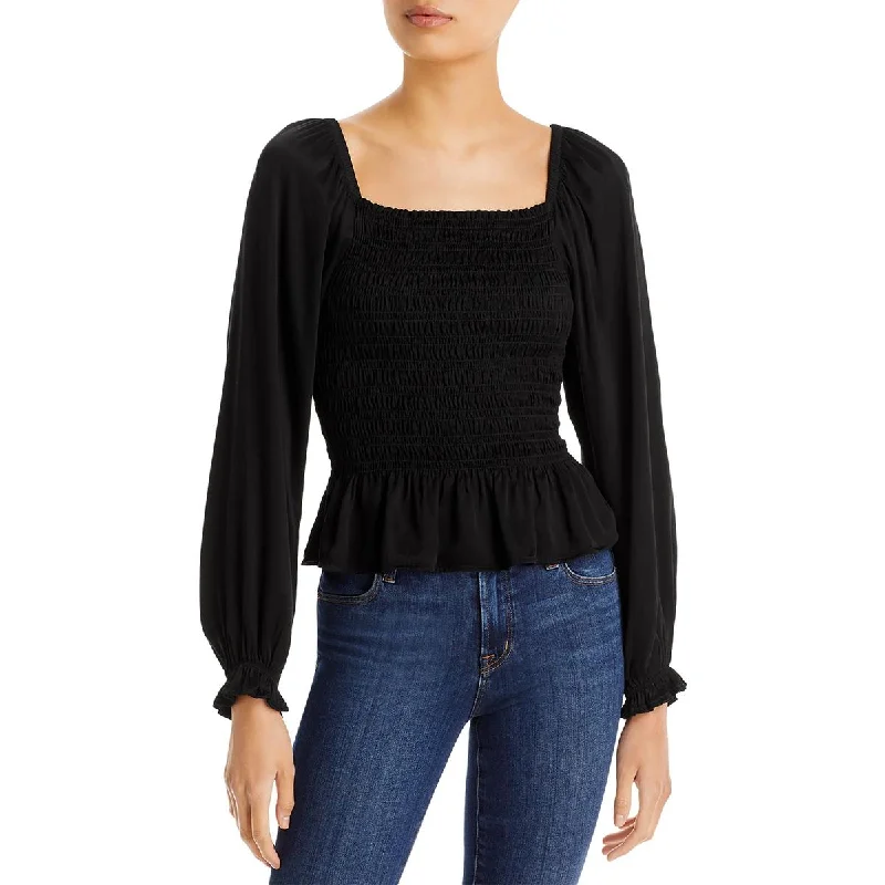 Bella Dahl Womens Ruched Hi Low Blouse Elegant Silk Blouse