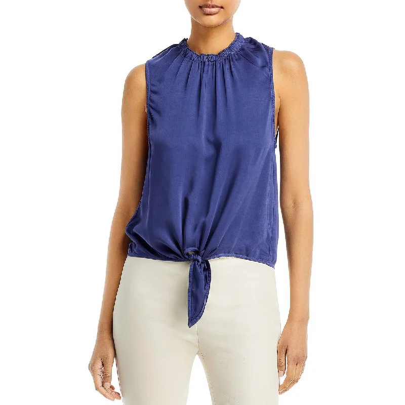 Bella Dahl Womens Shirred Tie Hem Blouse Lightweight Linen Blouse