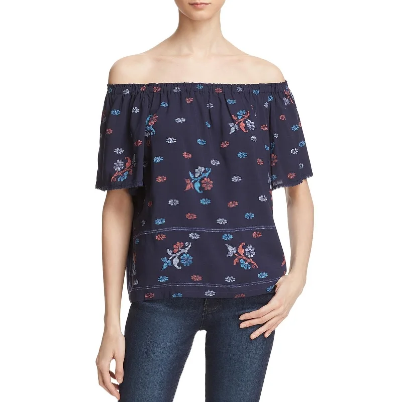 Beltaine Womens Chole Printed Off-The-Shoulder Blouse Textured Cotton Blouse