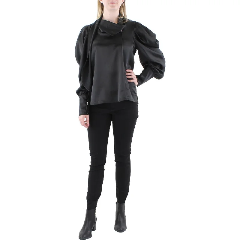 Beulah Womens Juniors Drapey Puff Sleeve Blouse Feminine Ruffle Blouse
