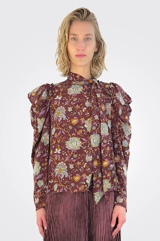Brea Blouse - Heliotrope Red Puff Sleeve Blouse