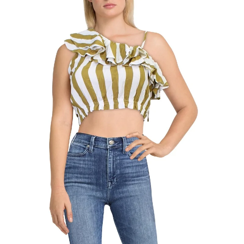 Charlie Holiday Womens Striped One Shoulder Blouse Casual Relaxed Blouse