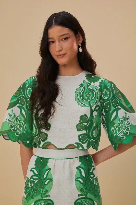 Green Color Festival Euroflax™ Blouse Cotton Casual Blouse