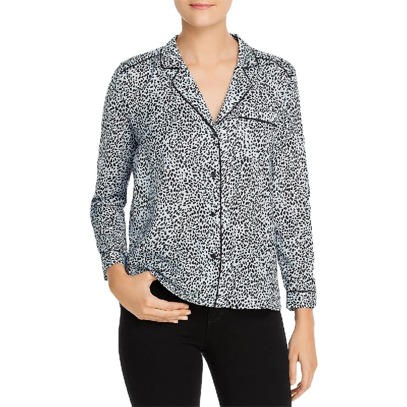 Cupcakes and Cashmere Womens Satin Leopard Blouse Modern Work Blouse