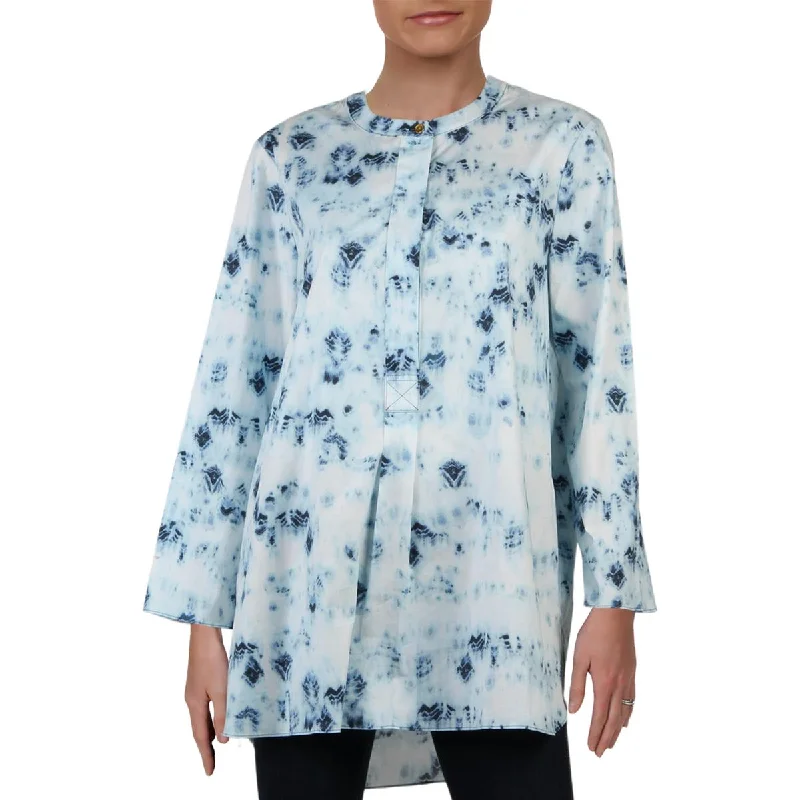Donna Karan Womens High Neck Office Wear Blouse Gathered Detail Blouse