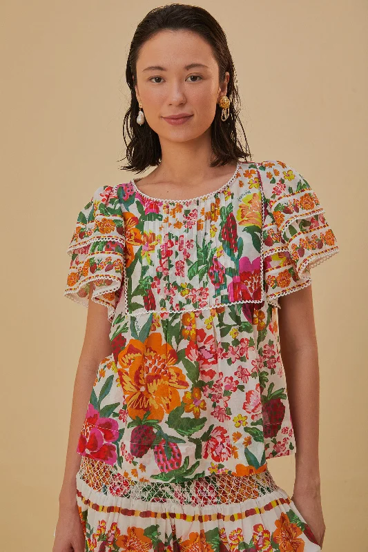 Off-White Flowerful Sketch Blouse Modern Oversized Blouse