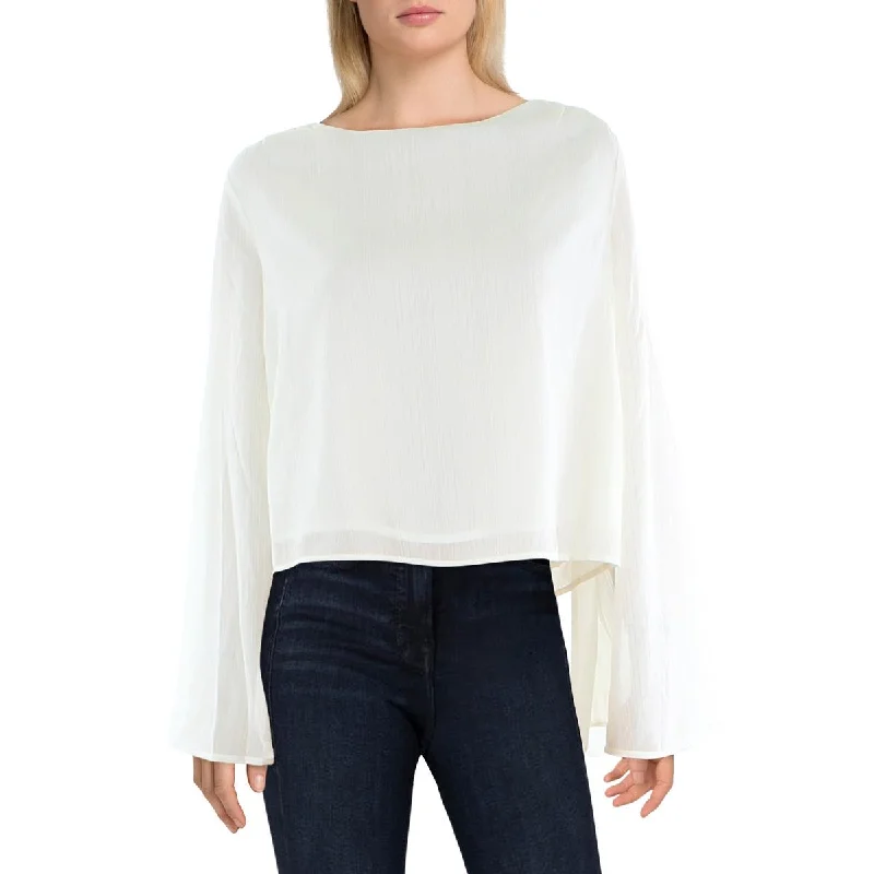 Jessica Simpson Womens Monique Shimmer Crewneck Blouse Satin Bow Blouse