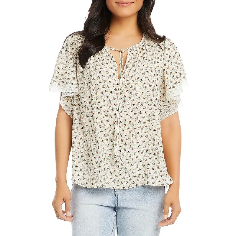 Karen Kane Womens Countryside Printed Tie Neck Blouse Elegant Office Blouse