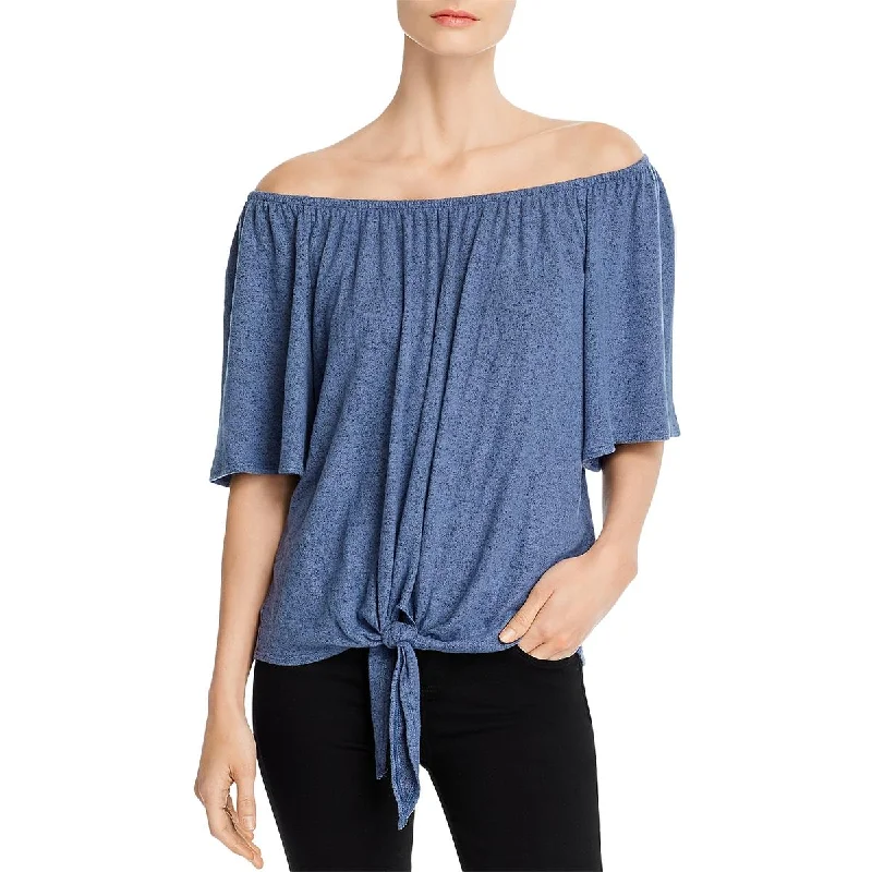 Kim & Cami Womens Hatchi Knit Off-The-Shoulder Blouse Embroidered Cotton Blouse