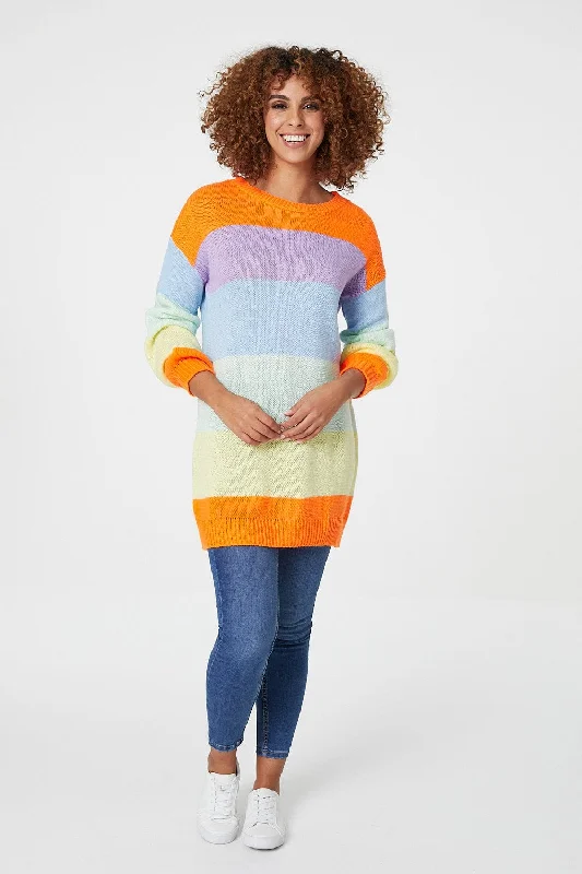 Striped Longline Knit Jumper Sequined Glittery Shiny