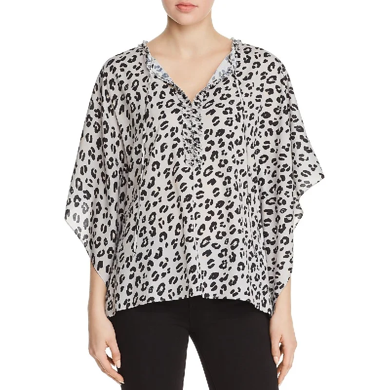 Le Gali Womens Sage V-Neck Ruffled Blouse Lightweight Linen Blouse