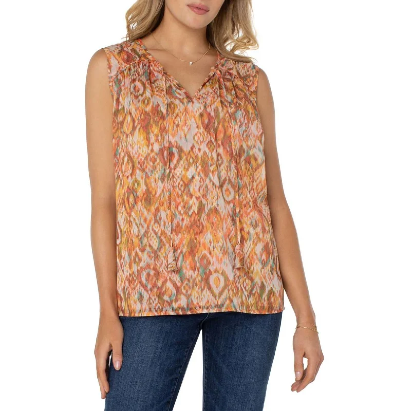 Liverpool Los Angeles Womens Shirred Tie Front Blouse Backless Summer Blouse
