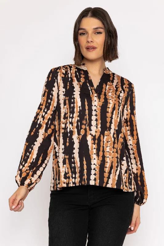 Long Sleeve Blouse in Animal Print Satin Bow Blouse