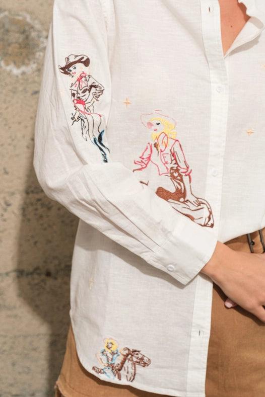 Vintage Cowgirl Embroidered Blouse Balloon Sleeve Blouse