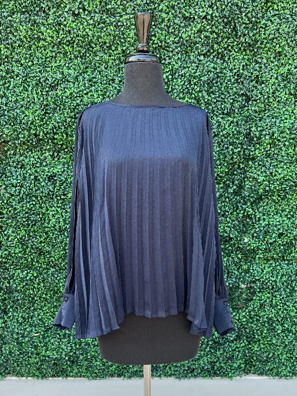 Long Sleeve Pleated Blouse Double-Layered Blouse