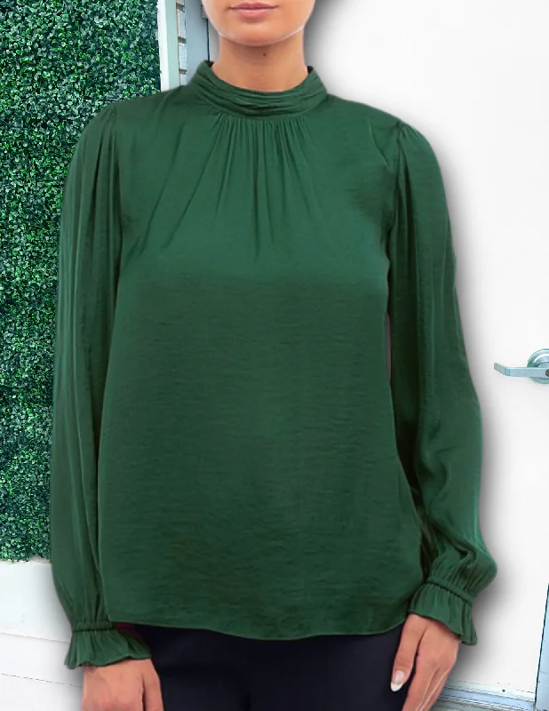 Satin Mock Neck Blouse Casual Relaxed Blouse