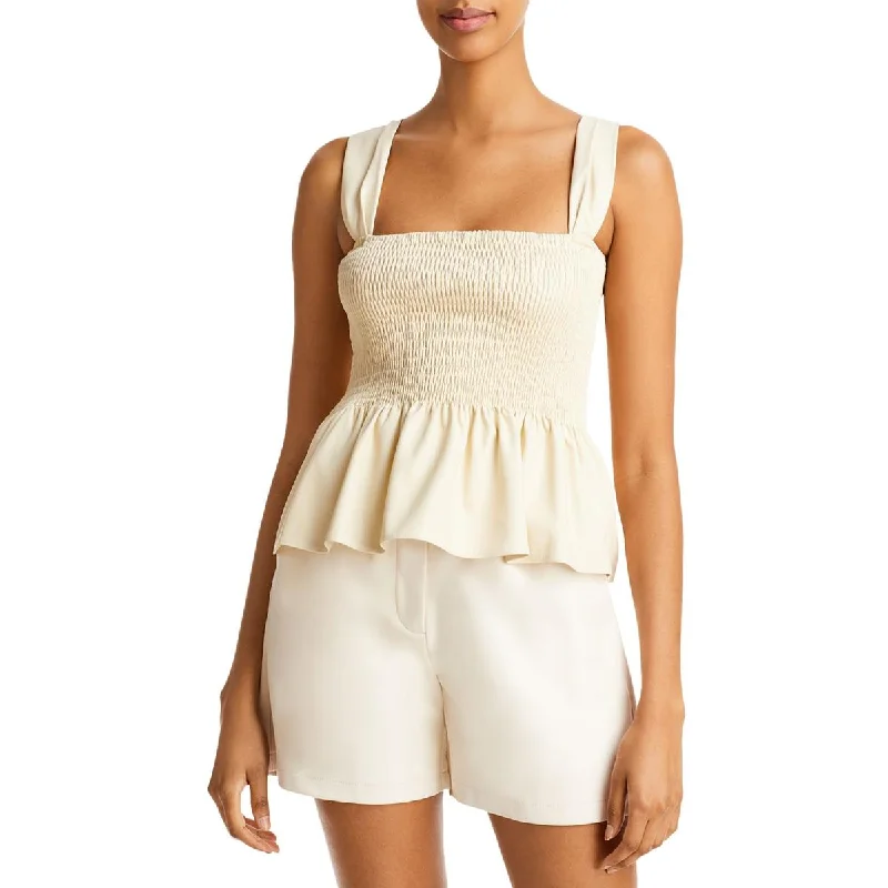 Lucy Paris Womens August Faux Leather Smocked Blouse Elegant Peplum Blouse