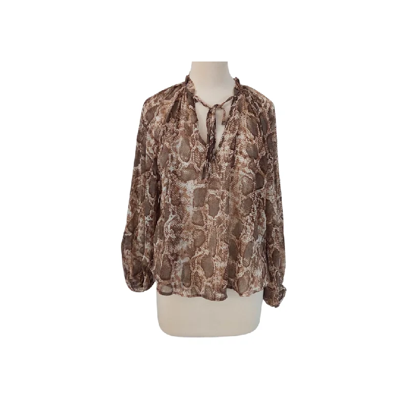 Mango Brown Snake Print Sheer Blouse | Gently Used | Stretchy Fitted Blouse